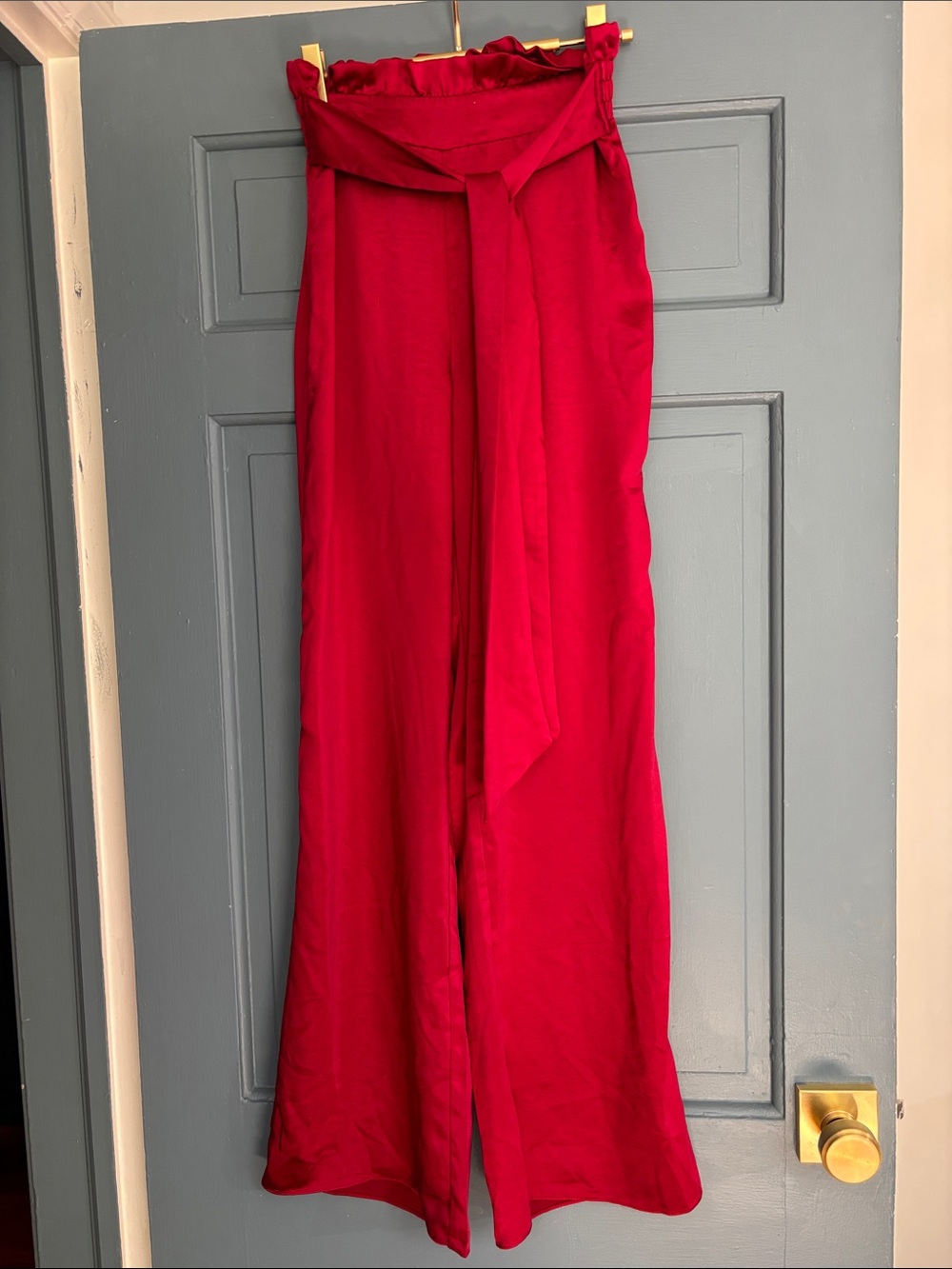 High-Waist Paperbag Wide-Leg Pants in Deep Red